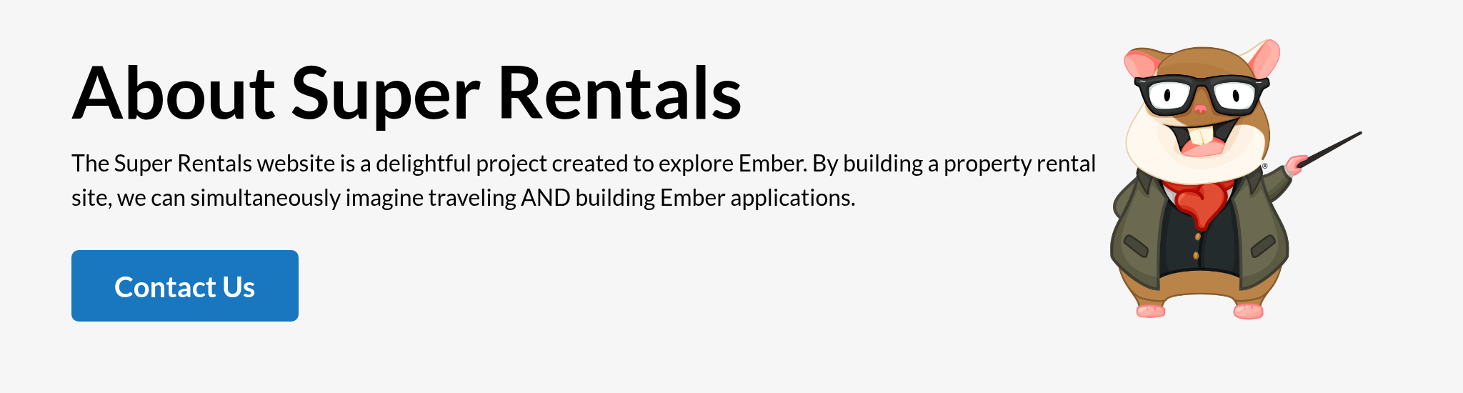 The Super Rentals app (about page) by the end of the chapter
