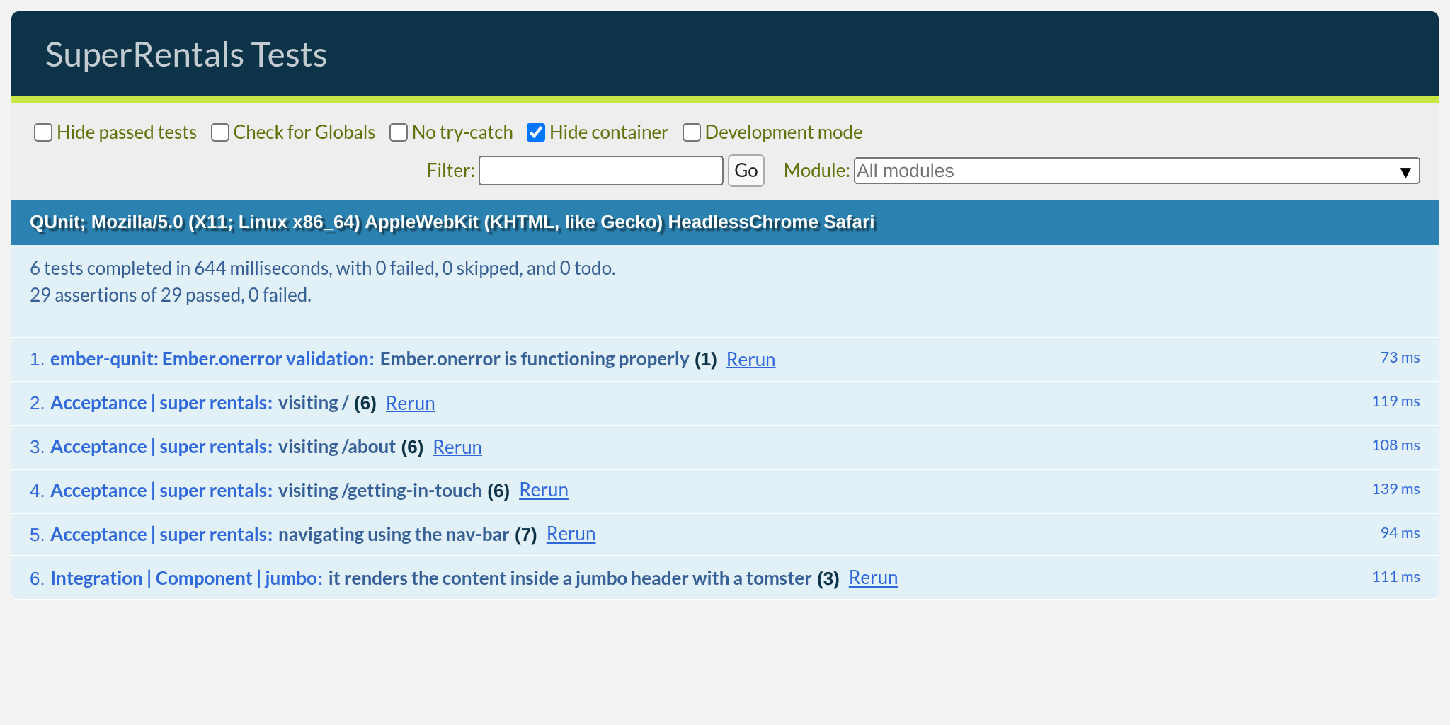 Tests still passing with our <NavBar> tests