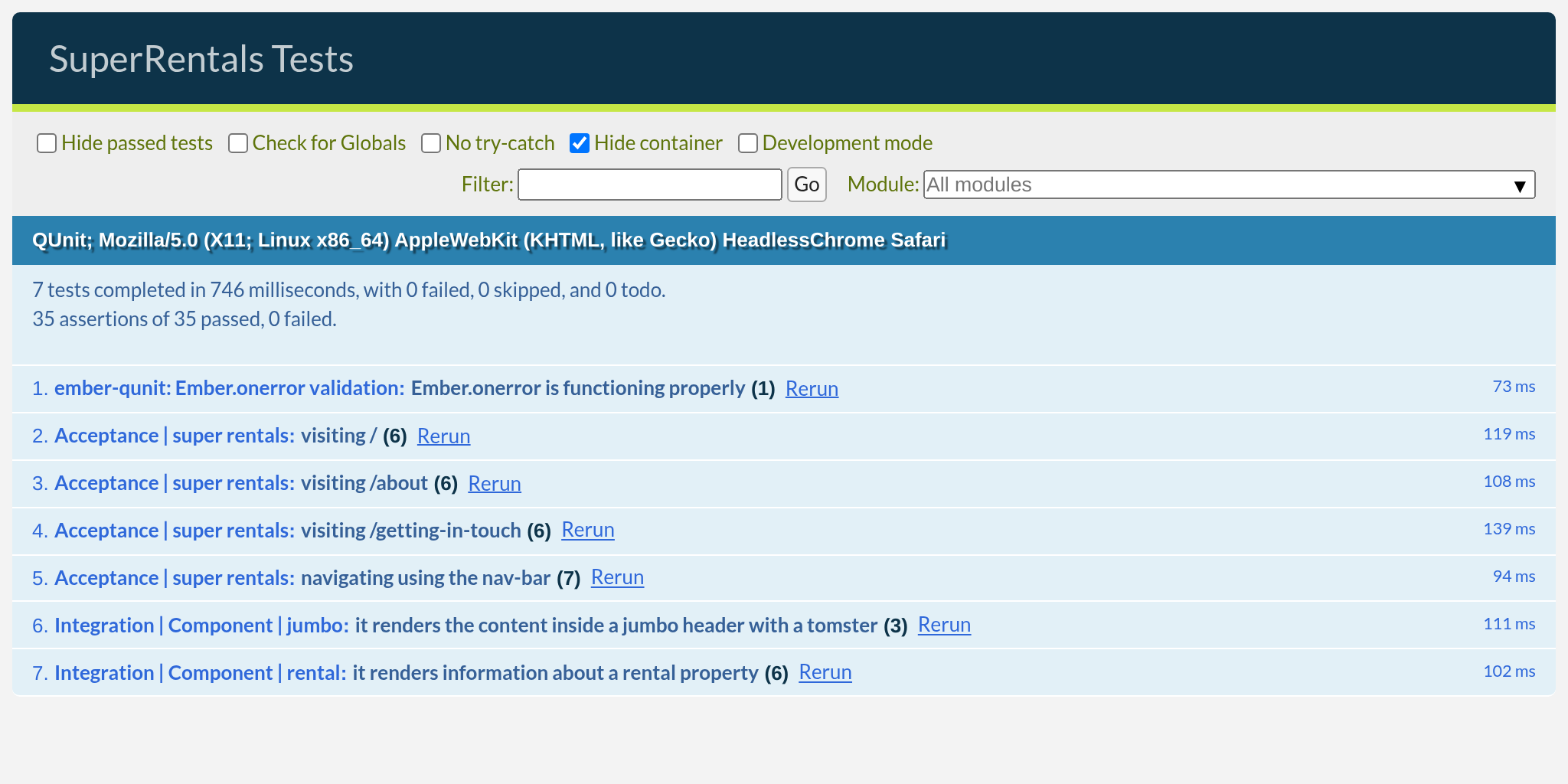 Tests passing with the new <Rental> test